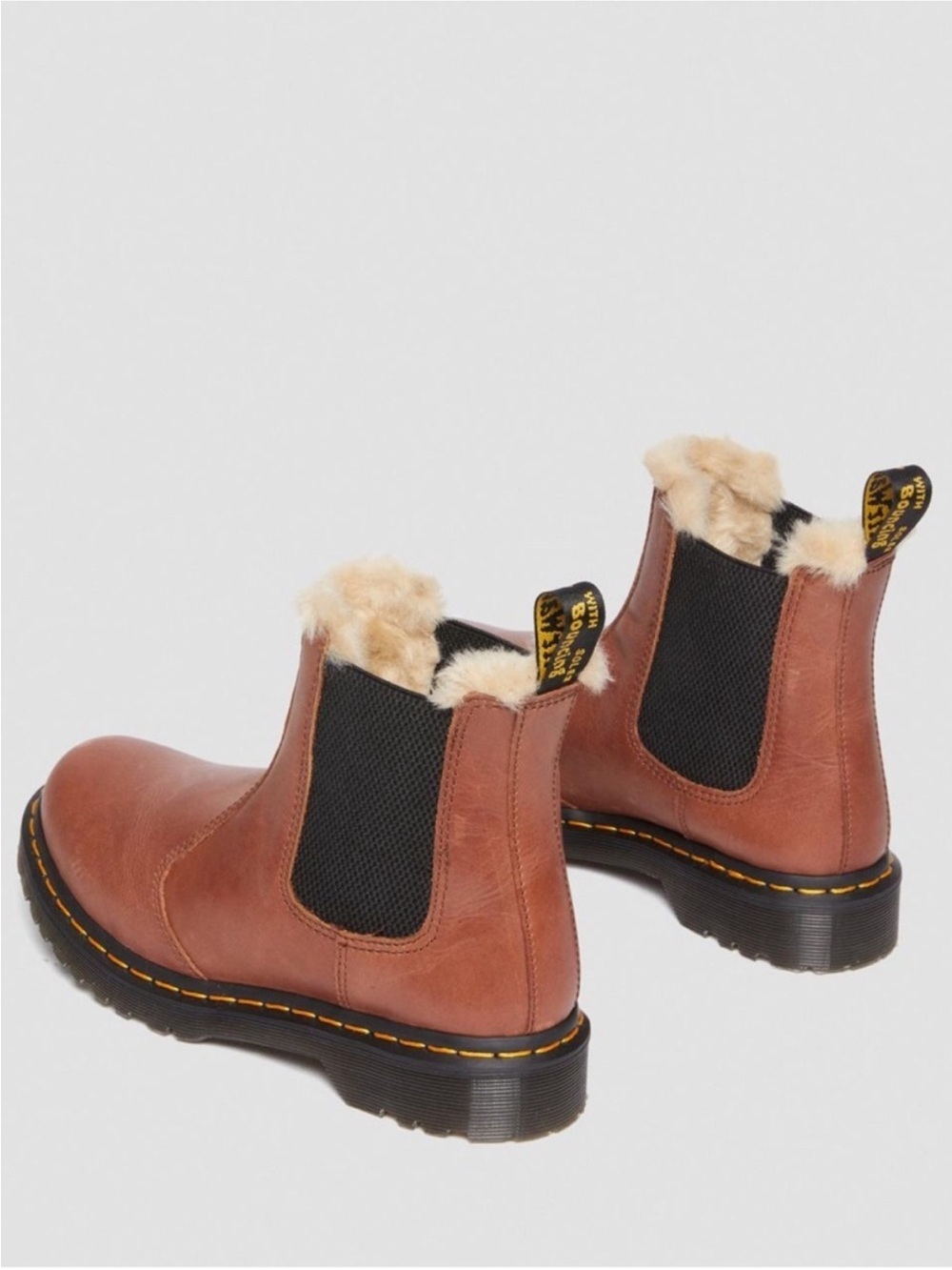 Dr Martens 2976 Leonore Chelsea Boots Faux Fur Lined Saddle Tan size 7 brown - Picture 2 of 10